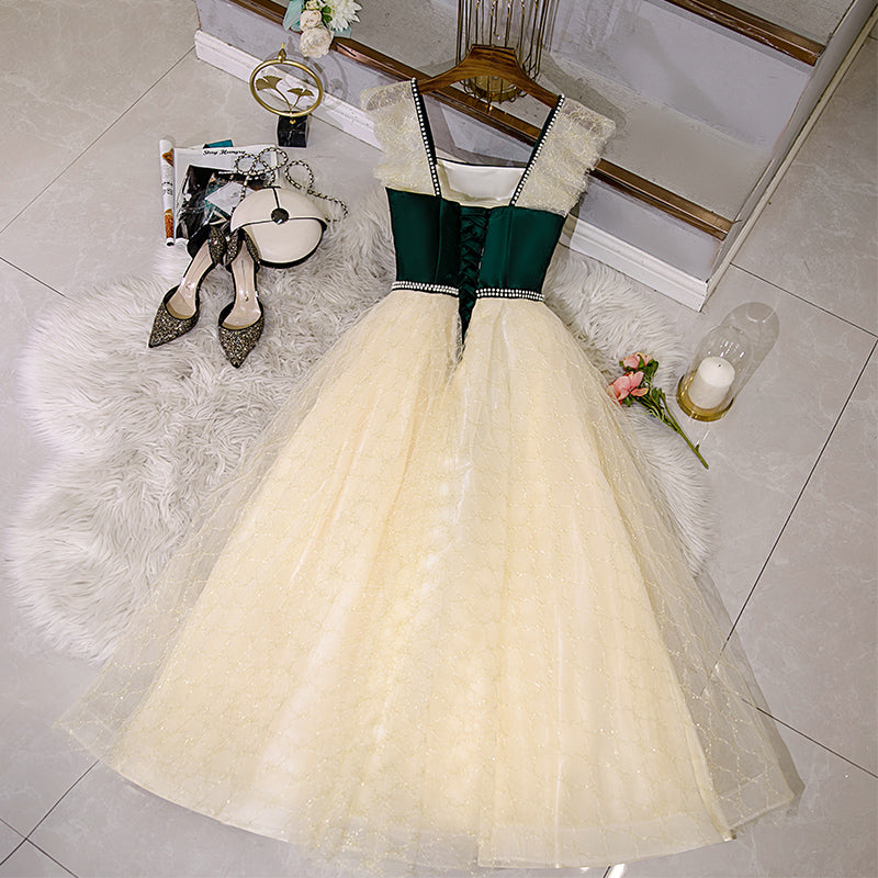 Champagne Tulle and Lace Pearls Party Dresses, Short Prom Dress Homecoming Dresses