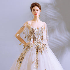 Charming Ball Gown Tulle with Flower Lace Applique Sweet 16 Dress, White Formal Dresses