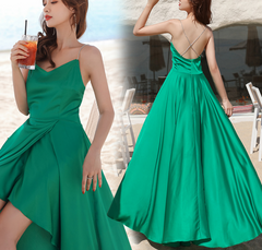 Chic Green High Low Homecoming Dress Wedding Party Dress, Simple Green Evening Dresses