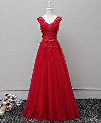 Cute V-neckline Floral and Tulle Long Formal Gowns, Evening Gowns, Party Dress