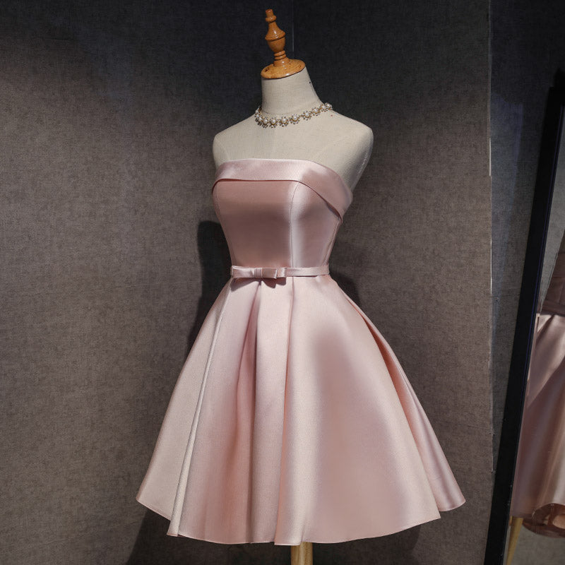 Cute Pink Satin Scoop Knee Length Short Prom Dress Homecoming Dress, Pink Formal Dresses Cute Pink Satin Scoop Knee Length Short Prom Dress Homecoming Dress, Pink Formal Dresses