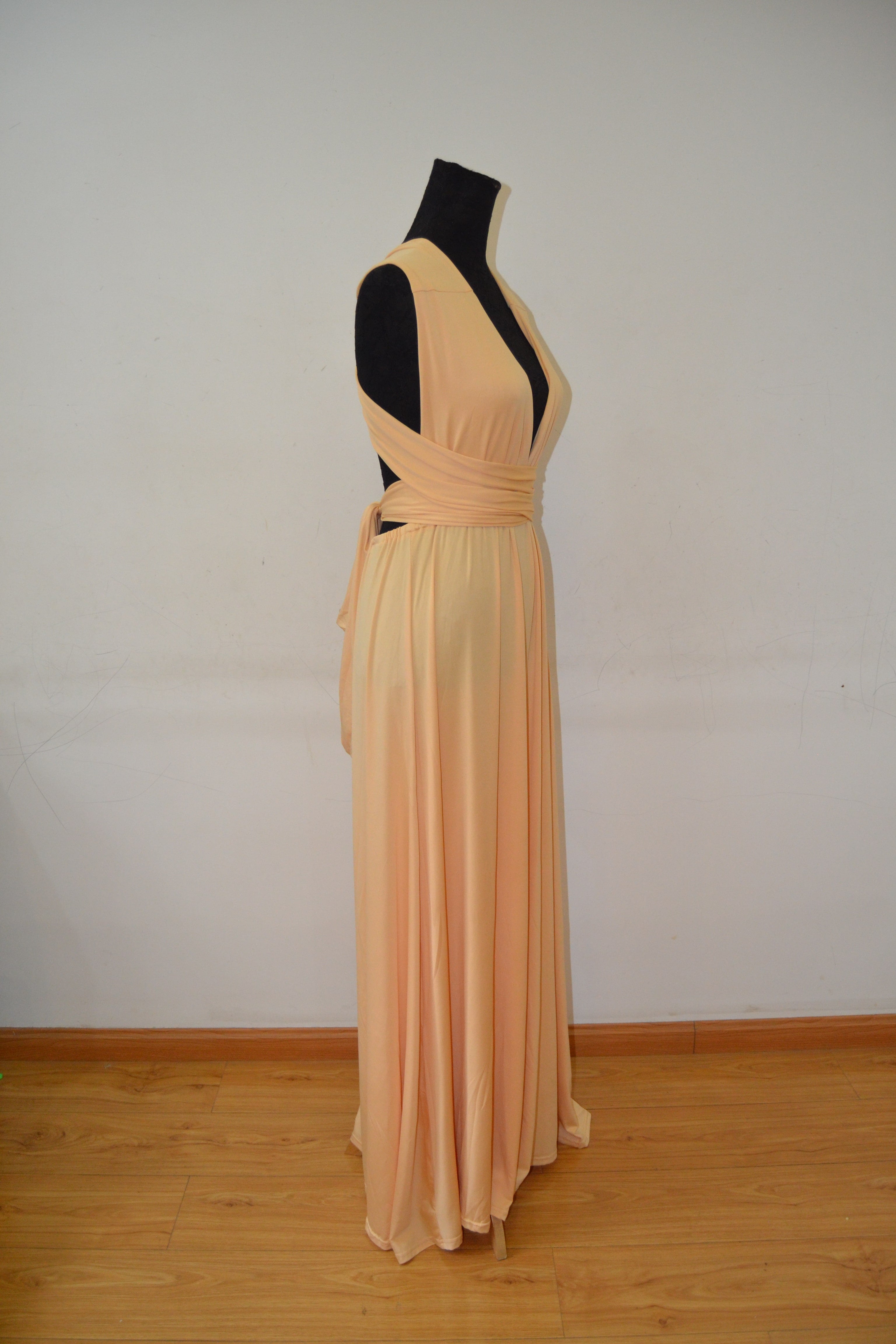 champagne convertible bridesmaid dress Champagne Rose Chiffon Sweetheart Bridesmaid Dress Convertible Floor-Length