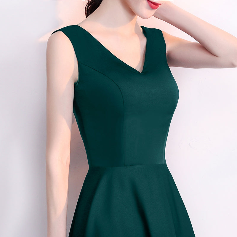 Dark Green V-neckline High Low Short Wedding Party Dress, Green Formal Cutedressy Dark Green V-neckline High Low Short Wedding Party Dress, Green Formal Cutedressy