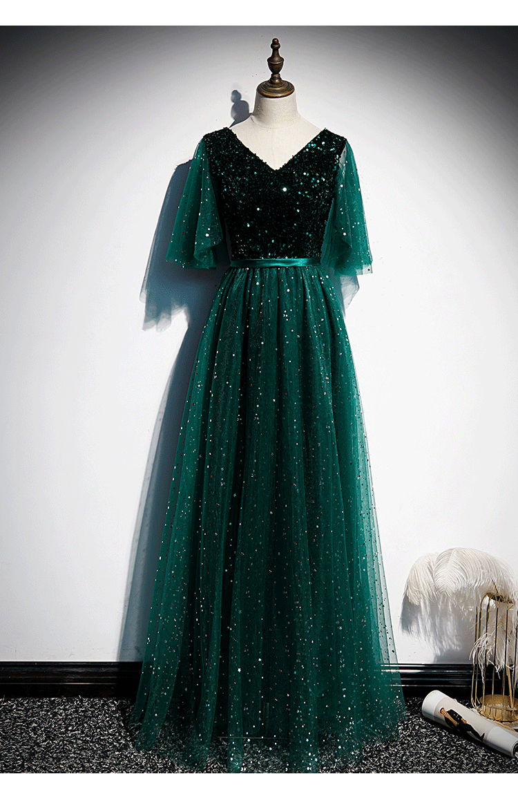 Dark green 2025 sequin bridesmaid dress