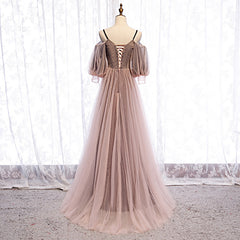 Dark Pink Tulle V-neckline Straps Floor Length Party Dresses, Pink Tulle Formal Dresses 2022
