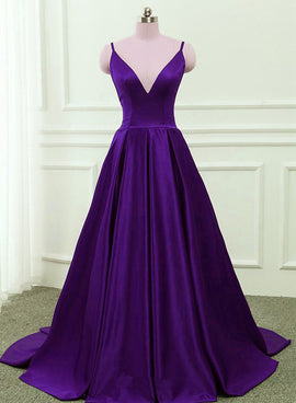 Dark Purple Satin Cross Back Straps V-neckline Party Dress, New Prom Dress 2022