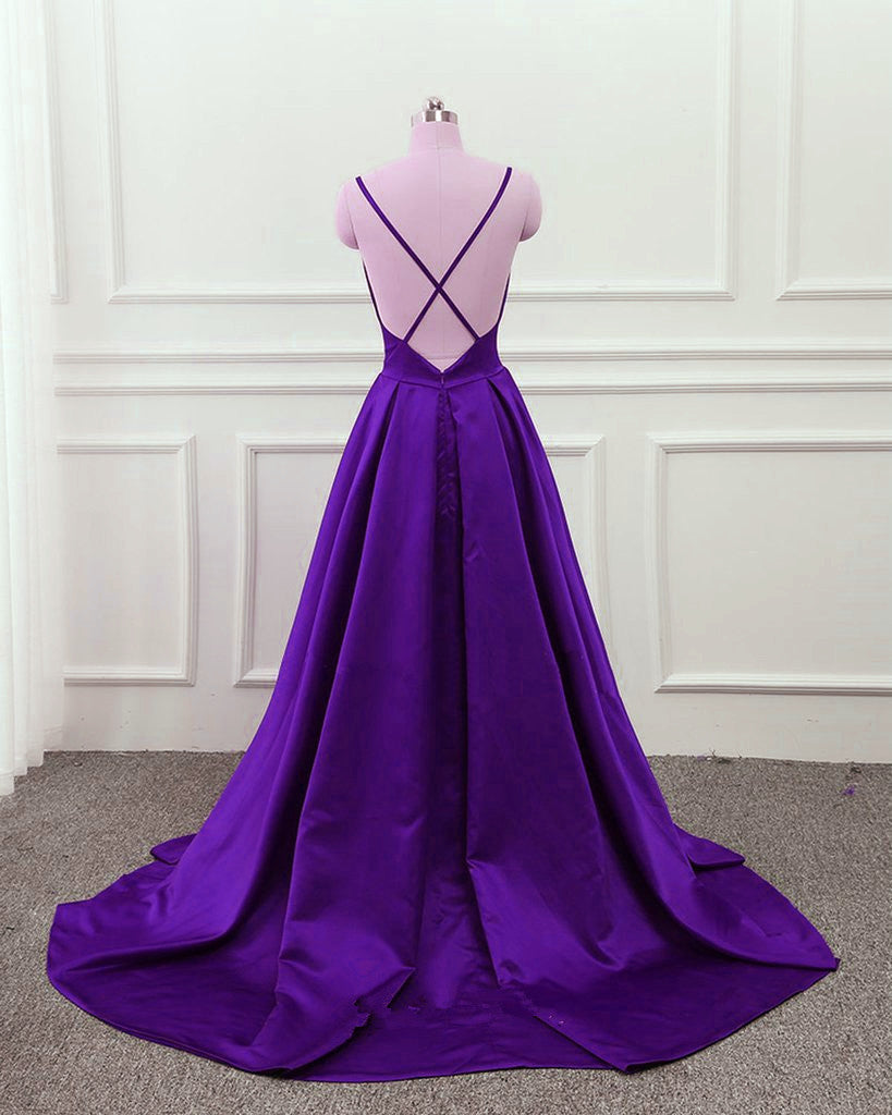 dark purple satin prom dress TYRA Satin Gown