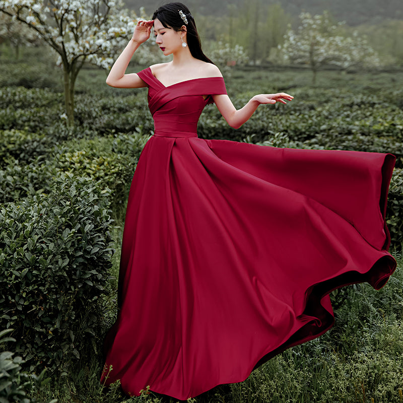 Queendancer Women Sparkly Prom Dress with Slit Dark Red Off The Shoulder  Tiered A-Line Evening Dress – queendanceruk