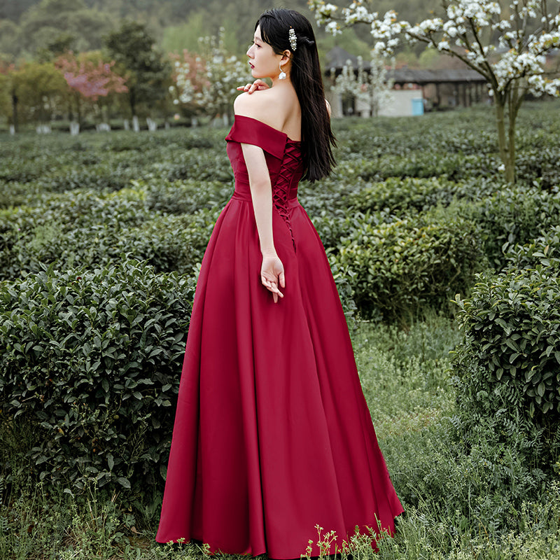 formal women's red off the shoulder dress for date night Wine Red Off Shoulder A-line Elevate your elegance with our mesmerizing Off formal women's red off the