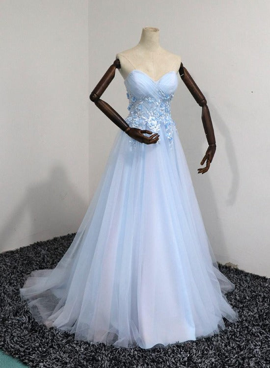Light Blue Sweetheart Floor Length Long Prom Dress 2022, Blue Evening Dress Party Dress
