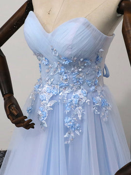 Light Blue Sweetheart Floor Length Long Prom Dress 2022, Blue Evening Dress Party Dress