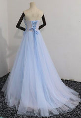 Light Blue Sweetheart Floor Length Long Prom Dress 2022, Blue Evening Dress Party Dress