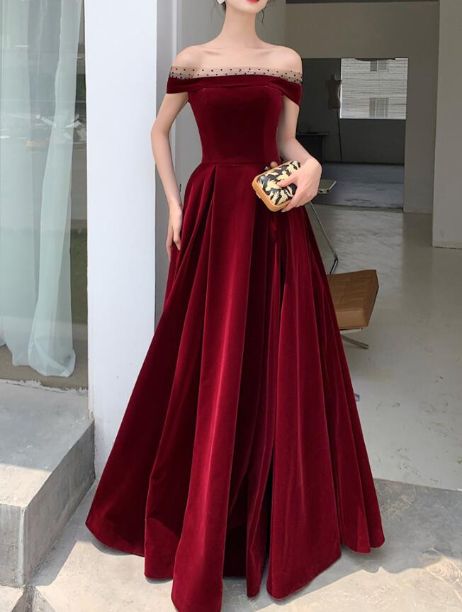 Elegant Burgundy Velvet A-line Lace-up Floor Length Party Dress, Dark Red Evening Dress Prom Dress Elegant Burgundy Velvet A-line Lace-up Floor Length Party Dress, Dark Red Evening Dress Prom Dress