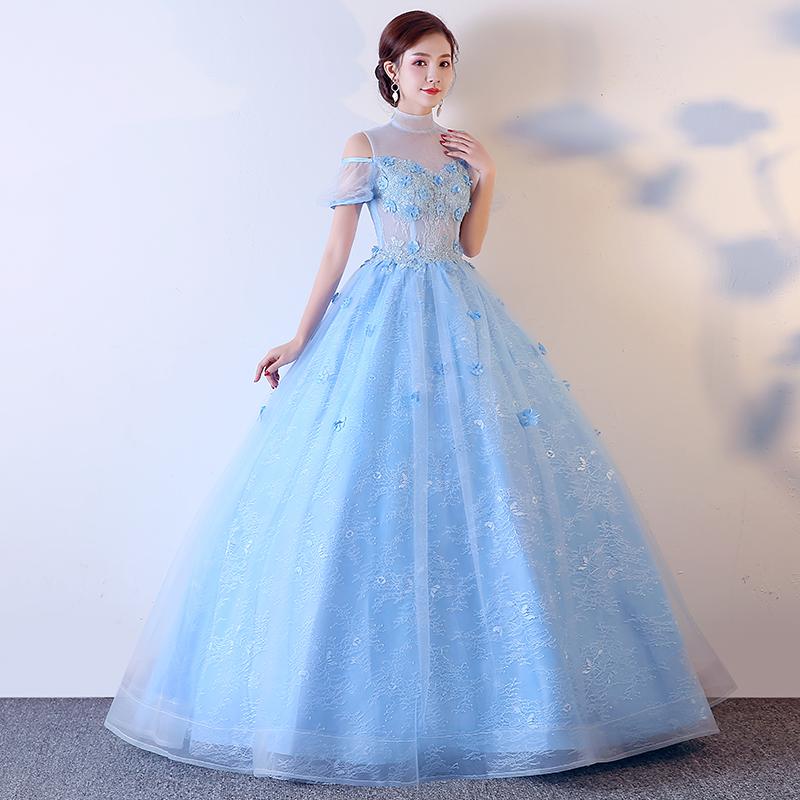 Light Blue Lace High Neck Lace Applique Ball Gown, Lace Sweet 16 Dress, Prom Dress Light Blue Lace High Neck Lace Applique Ball Gown, Lace Sweet 16 Dress, Prom Dress