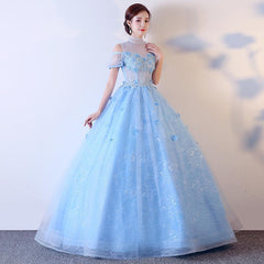 Light Blue Lace High Neck Lace Applique Ball Gown, Lace Sweet 16 Dress, Prom Dress