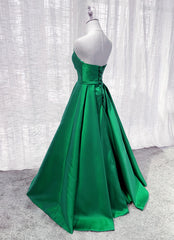 Green Satin A-line Floor Length Long Evening Dress Party Dress, Green Long Prom Dress
