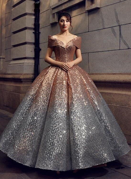 Beautiful Glitter Sequin Ball Gown Golden Silver Quinceanera Dresses, β Cutedressy