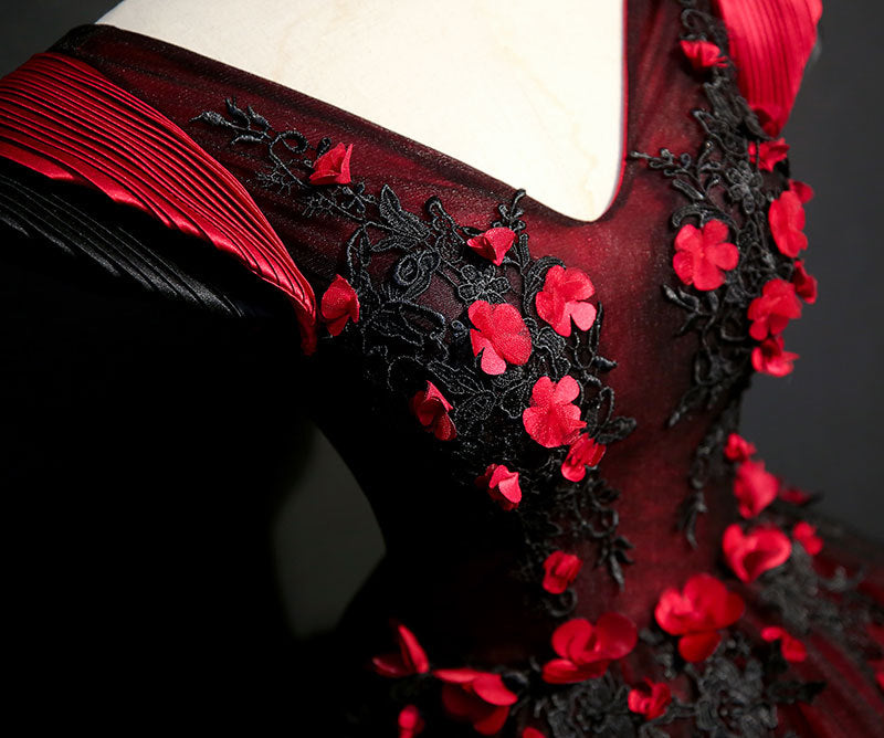 Gorgeous Black and Red Embroidery Quinceanera Dresses, Lace Applique Tulle Gowns Gorgeous Black and Red Embroidery Quinceanera Dresses, Lace Applique Tulle Gowns