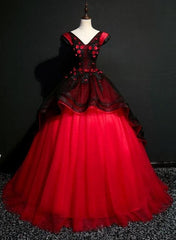 red and black quince dress Gorgeous Black and Red Embroidery Quinceanera Dresses, Lace Applique T – Cutedressy