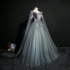 Gorgeous Velvet and Tulle Sweet 16 Gown with Flowers, Long Formal Dress Party Dresses