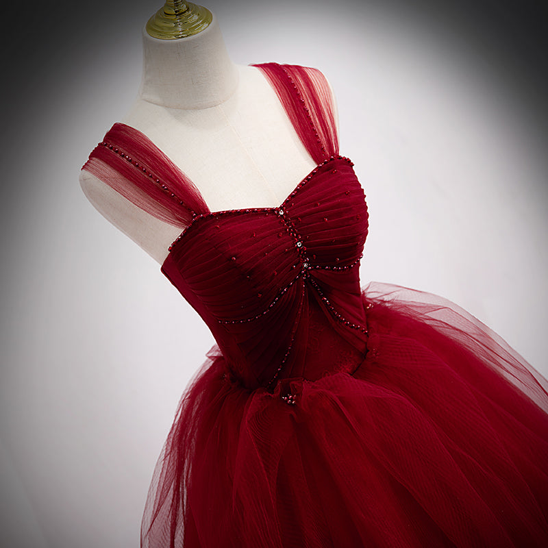 Gorgeous Wine Red Ball Gown Beaded Sweetheart Long Formal Dress, Dark Red Sweet 16 Dresses