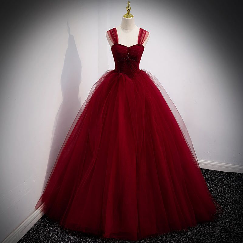Gorgeous Wine Red Ball Gown Beaded Sweetheart Long Formal Dress, Dark Cutedressy Gorgeous Wine Red Ball Gown Beaded Sweetheart Long Formal Dress, Dark Cutedressy