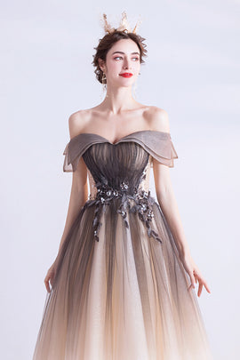 Gradient Sweetheart A-line Long Prom Dress Formal Dress, Off Shoulder Party Dress