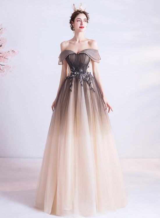 Gradient Sweetheart A-line Long Prom Dress Formal Dress, Off Shoulder Party Dress