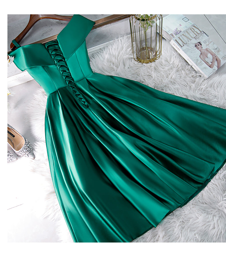 Green Satin Short Sweeetheart Off Shoulder Homecoming Dress, Green Sho Cutedressy Green Satin Short Sweeetheart Off Shoulder Homecoming Dress, Green Sho Cutedressy