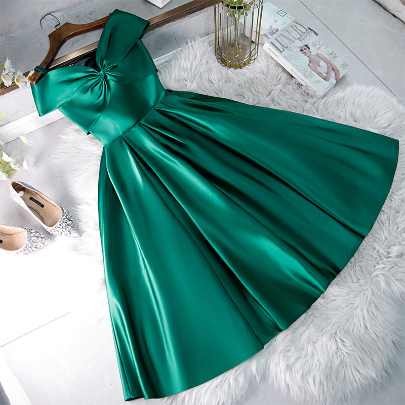 Shoulder Dress Silk Green Dress Short Ball-Gown Off-the-Shoulder