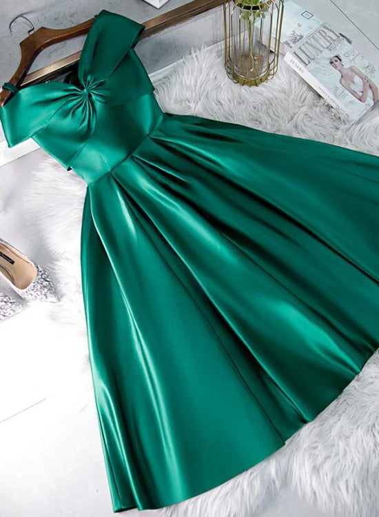 Green Satin Short Sweeetheart Off Shoulder Homecoming Dress, Green Sho – Cutedressy