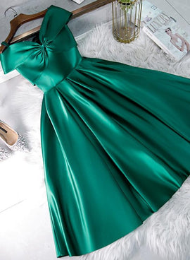 Green Satin Short Sweeetheart Off Shoulder Homecoming Dress, Green Short Party Dress Formal Dresses