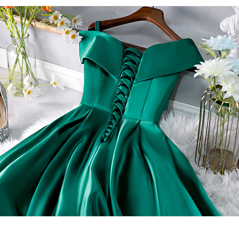 Green Satin Short Sweeetheart Off Shoulder Homecoming Dress, Green Short Party Dress Formal Dresses Green Satin Short Sweeetheart Off Shoulder Homecoming Dress, Green Short Party Dress Formal Dresses