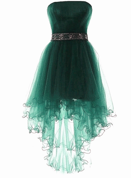 Green Tulle Beaded High Low Scoop Party Dress, Green Short Prom Dresse Cutedressy Green Tulle Beaded High Low Scoop Party Dress, Green Short Prom Dresse Cutedressy