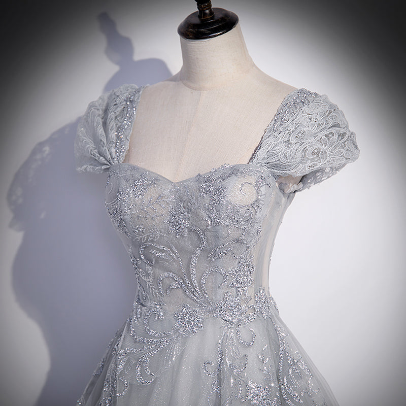 Grey Sweetheart Lace and Tulle A-line Evening Dress, Light Grey Prom D Cutedressy Grey Sweetheart Lace and Tulle A-line Evening Dress, Light Grey Prom D Cutedressy