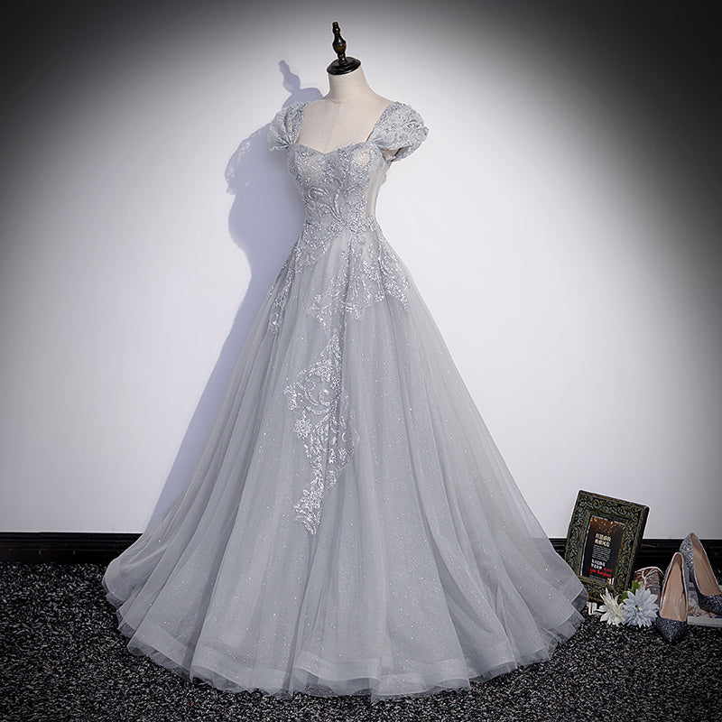 Grey Sweetheart Lace and Tulle A-line Evening Dress, Light Grey Prom D Cutedressy Grey Sweetheart Lace and Tulle A-line Evening Dress, Light Grey Prom D Cutedressy