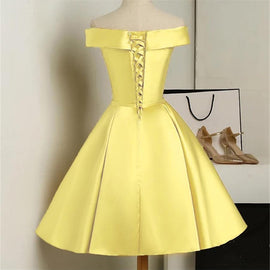 Custom Yellow Satin Off Shoulder Short Party Dress for Letty