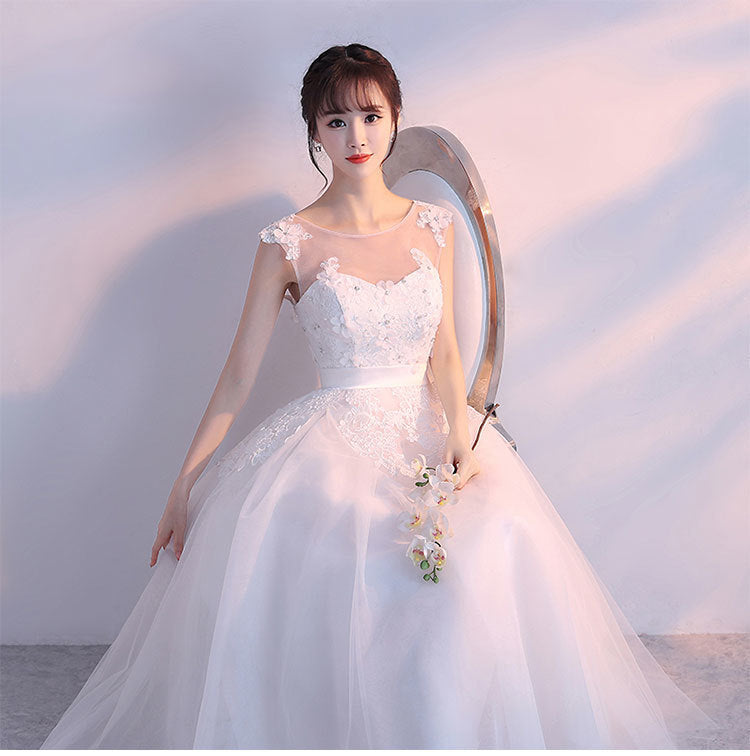 Charming White Tulle Ball Gown Wedding Dress, White Prom Dress