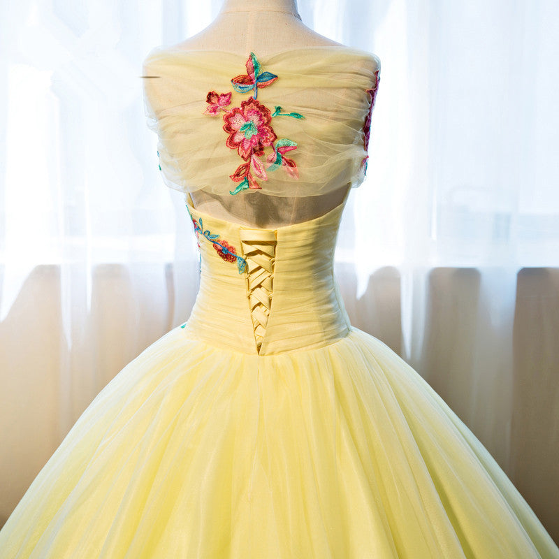 Gorgeous Yellow Tulle Ball Gown Sweet 16 Dress, Yellow Quinceanera Dre Cutedressy Gorgeous Yellow Tulle Ball Gown Sweet 16 Dress, Yellow Quinceanera Dre Cutedressy
