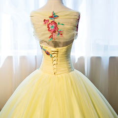 Gorgeous Yellow Tulle Ball Gown Sweet 16 Dress, Yellow Quinceanera Dress