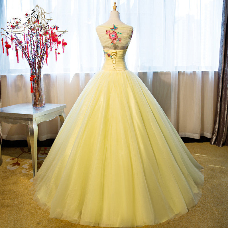 Gorgeous Yellow Tulle Ball Gown Sweet 16 Dress, Yellow Quinceanera Dress