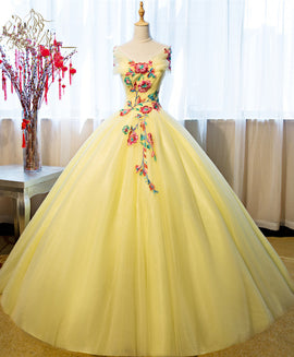 Gorgeous Yellow Tulle Ball Gown Sweet 16 Dress, Yellow Quinceanera Dress