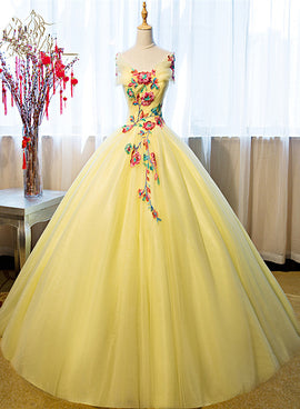Gorgeous Yellow Tulle Ball Gown Sweet 16 Dress, Yellow Quinceanera Dress