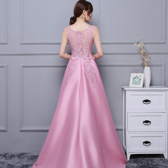 Lovely Pink Satin and Lace High Low Party Dress, Handmade Formal Dress