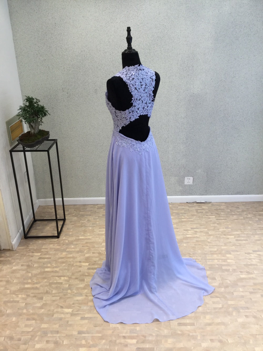 Simple Light Purple Chiffon O-Neck Sleeveless Floor Length, Lace Chiffon A-Line Prom Party Dresses