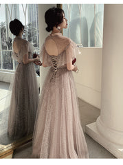Charming Sequins Long Tulle Round Party Dress , A-line Tulle Prom Dress