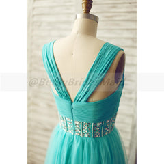 Mint Blue Chiffon and Tulle Beaded Handmade Formal Dress, Prom Dresses