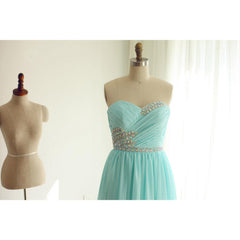 Mint Blue Beaded Sweetheart Chiffon A-line Formal Gown, Charming Party Dress