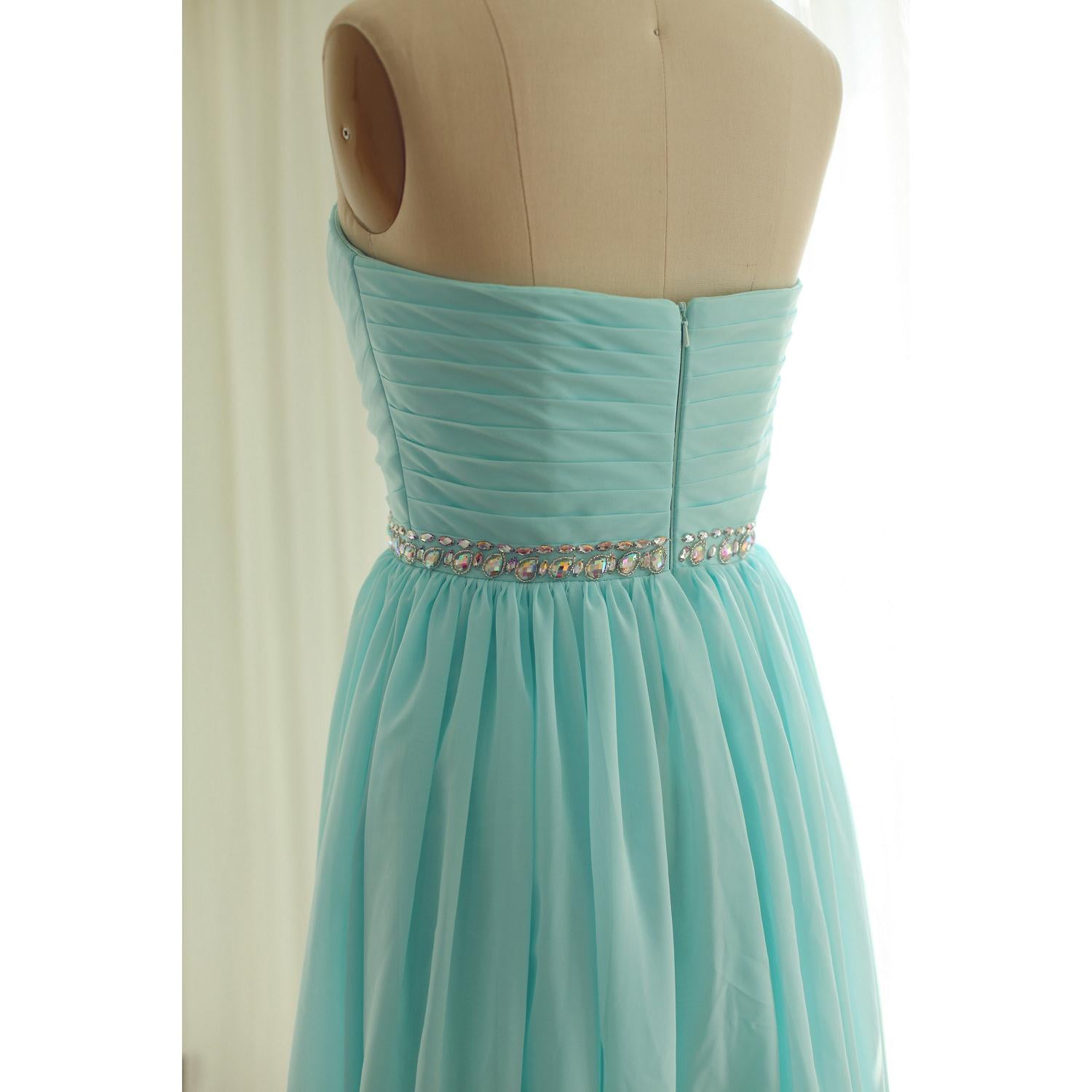 Mint Blue Beaded Sweetheart Chiffon A-line Formal Gown, Charming Party Dress