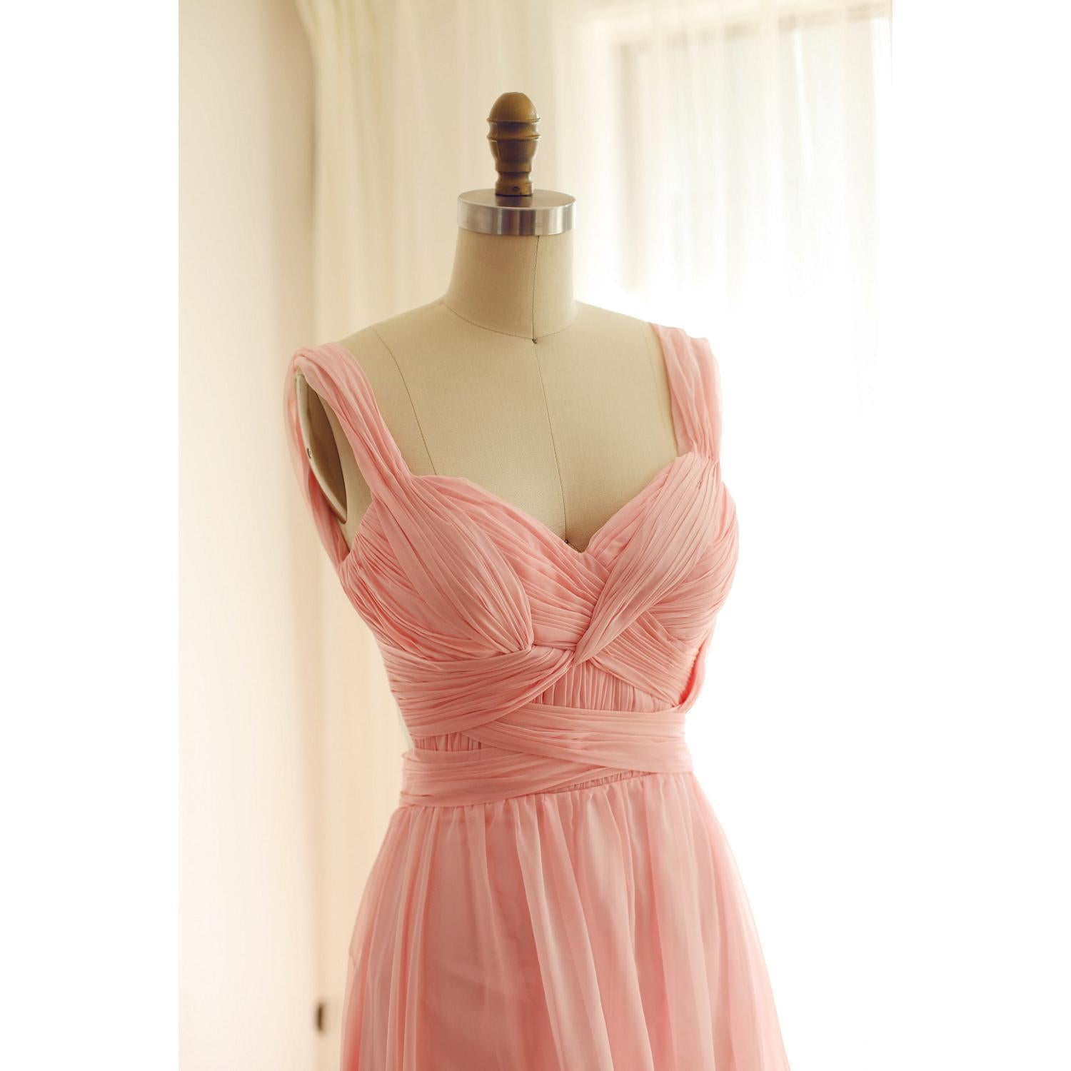 Pink Chiffon Long Formal Gown, Pink A-line Party Dress, Prom Dresses